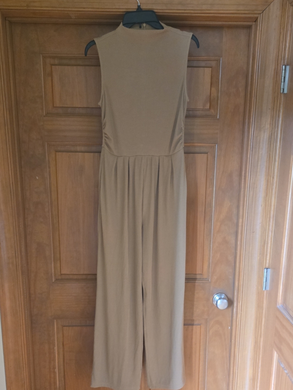 Sleeveless Wide-Leg Jumpsuit in Tan Mock Neck Pretty Garden Size Small